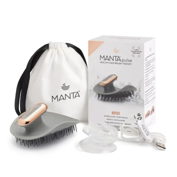 Manta Pulse Brush Grey Массажная щетка для волос серая с держателем
