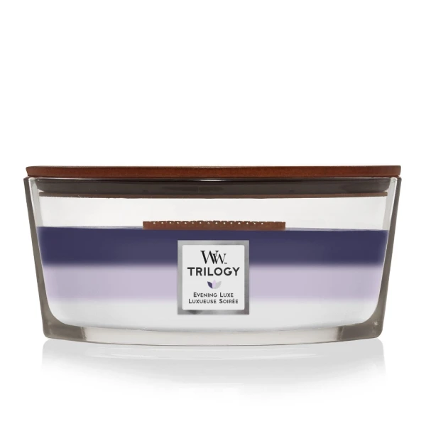 Ароматична свічка з тришаровим ароматом Woodwick Medium Evening Luxe Trilogy