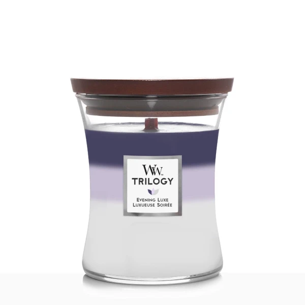 Ароматична свічка з тришаровим ароматом Woodwick Medium Evening Luxe Trilogy